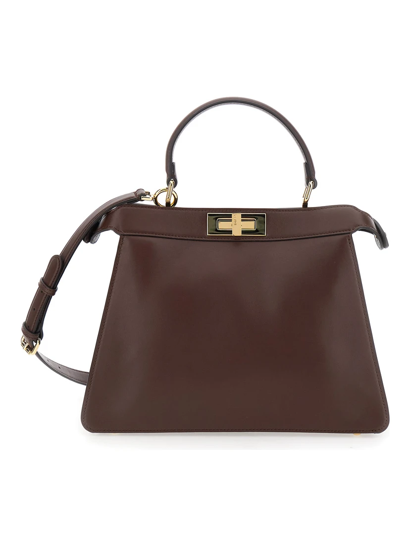 Peekaboo I See You Brown Handbag with Claw Closure and Sequins Embroidery Inside in Leather Woman