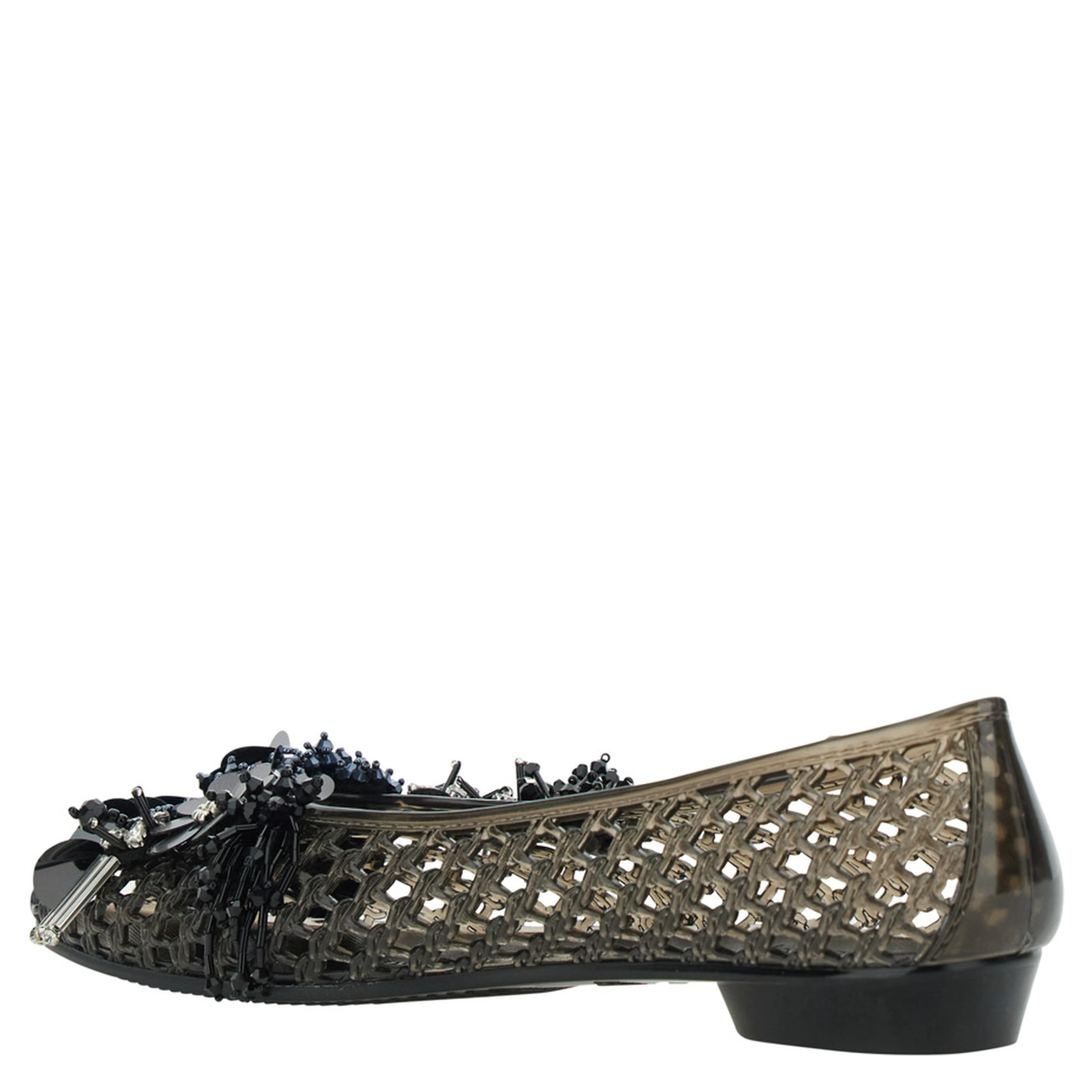 Glam Jelly Black Ballet shoes with Rhinestone Details on the Front in Tech Fabric Women