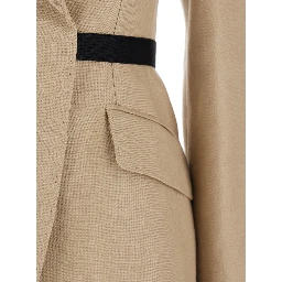 Fionda Beige Linen Jacket with Notched Revers and Adjustable Waist Belt Woman