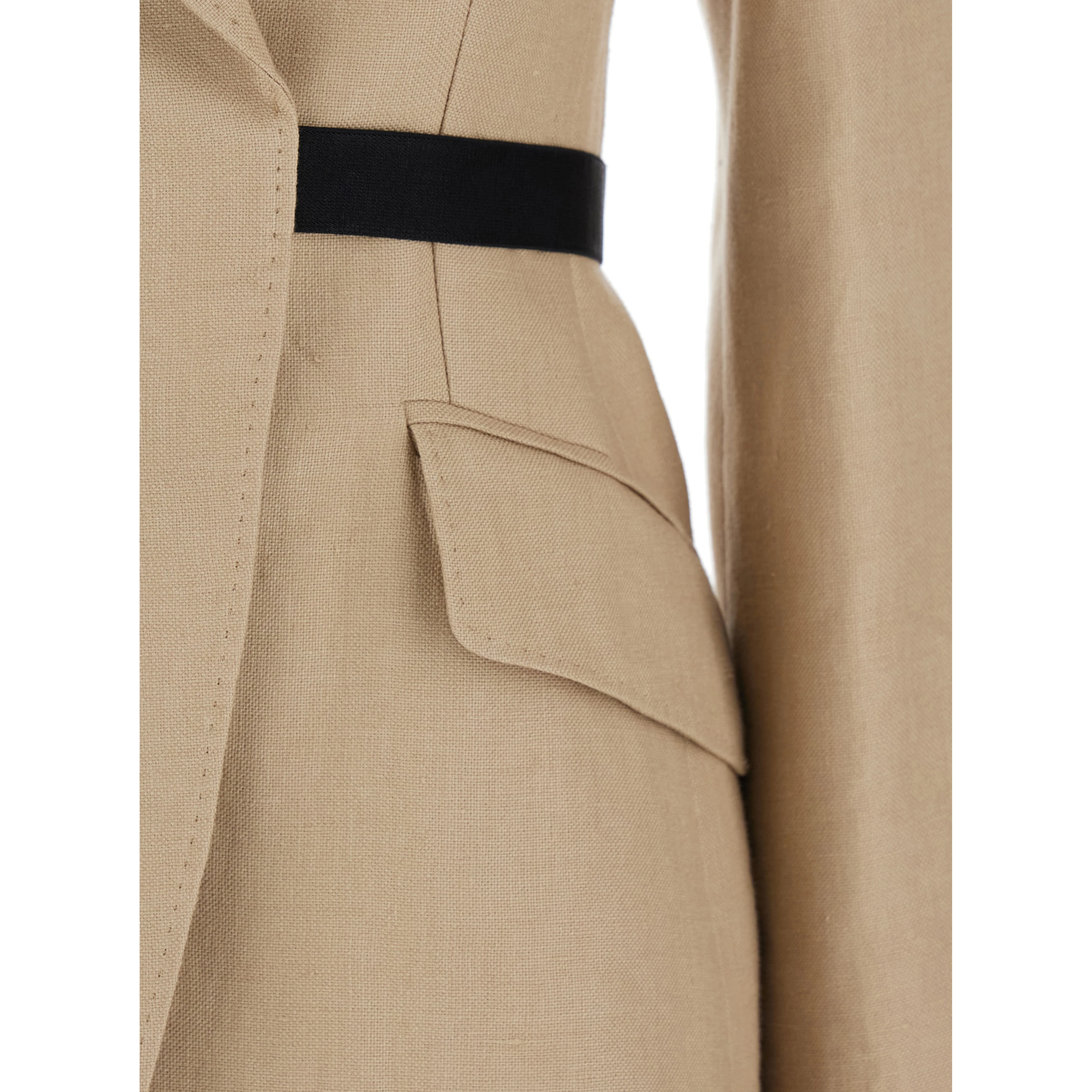 Fionda Beige Linen Jacket with Notched Revers and Adjustable Waist Belt Woman