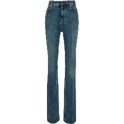 Blue High-waisted jeans with logo patch on the back in denim for women