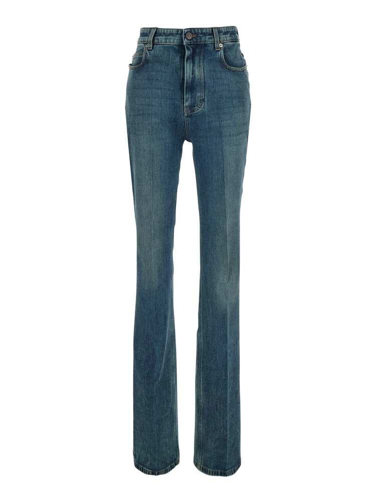 Blue High-waisted jeans with logo patch on the back in denim for women