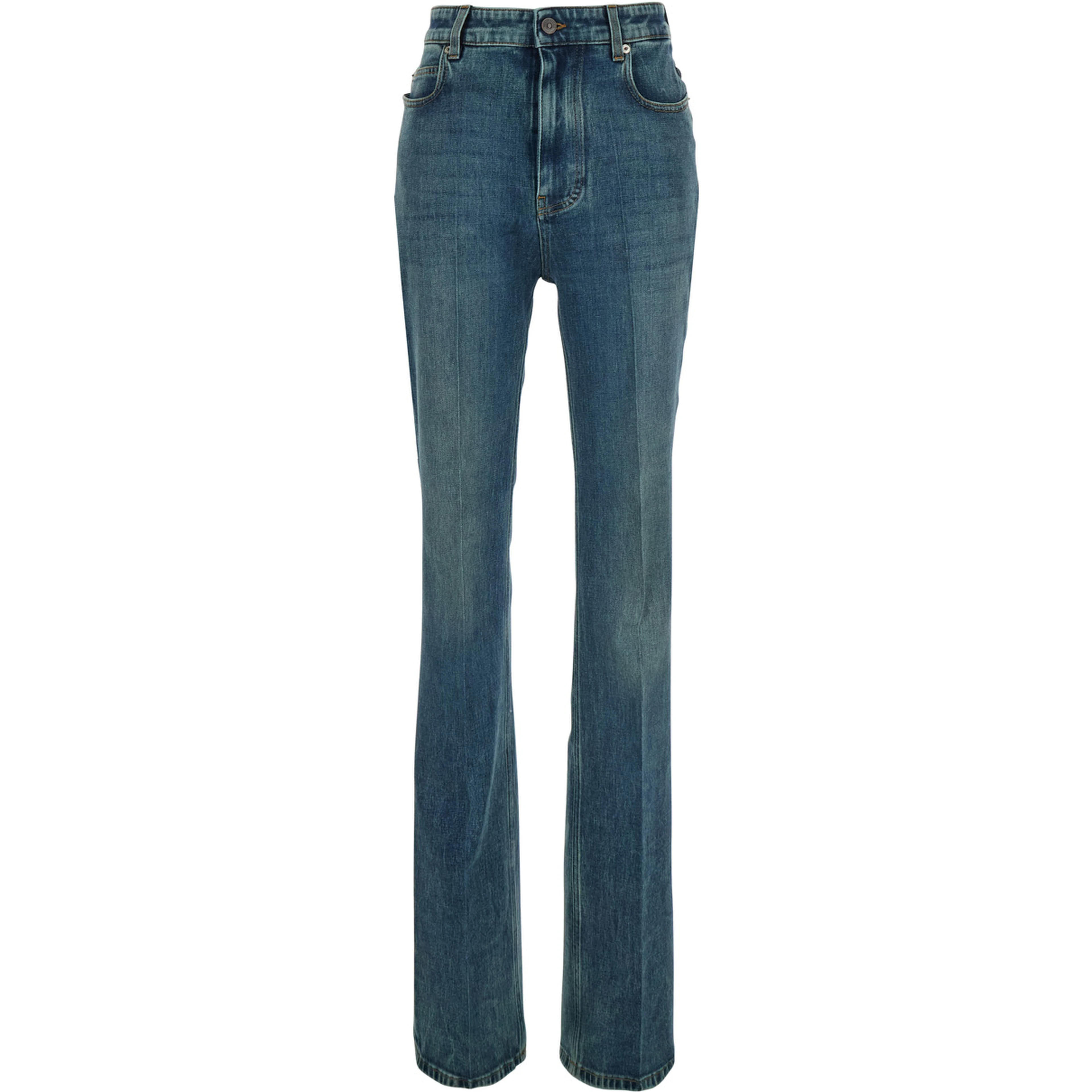 Blue High-waisted jeans with logo patch on the back in denim for women