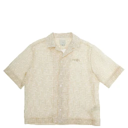 Yellow Shirt with logo lettering and all-over FF motif in linen boy