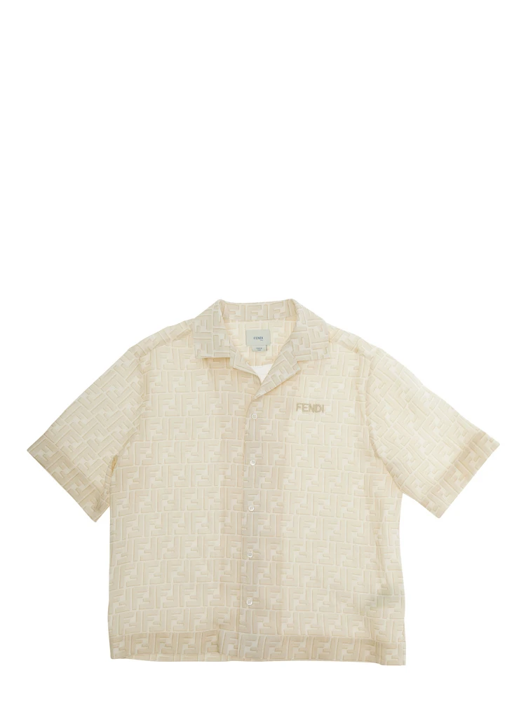 Yellow Shirt with logo lettering and all-over FF motif in linen boy