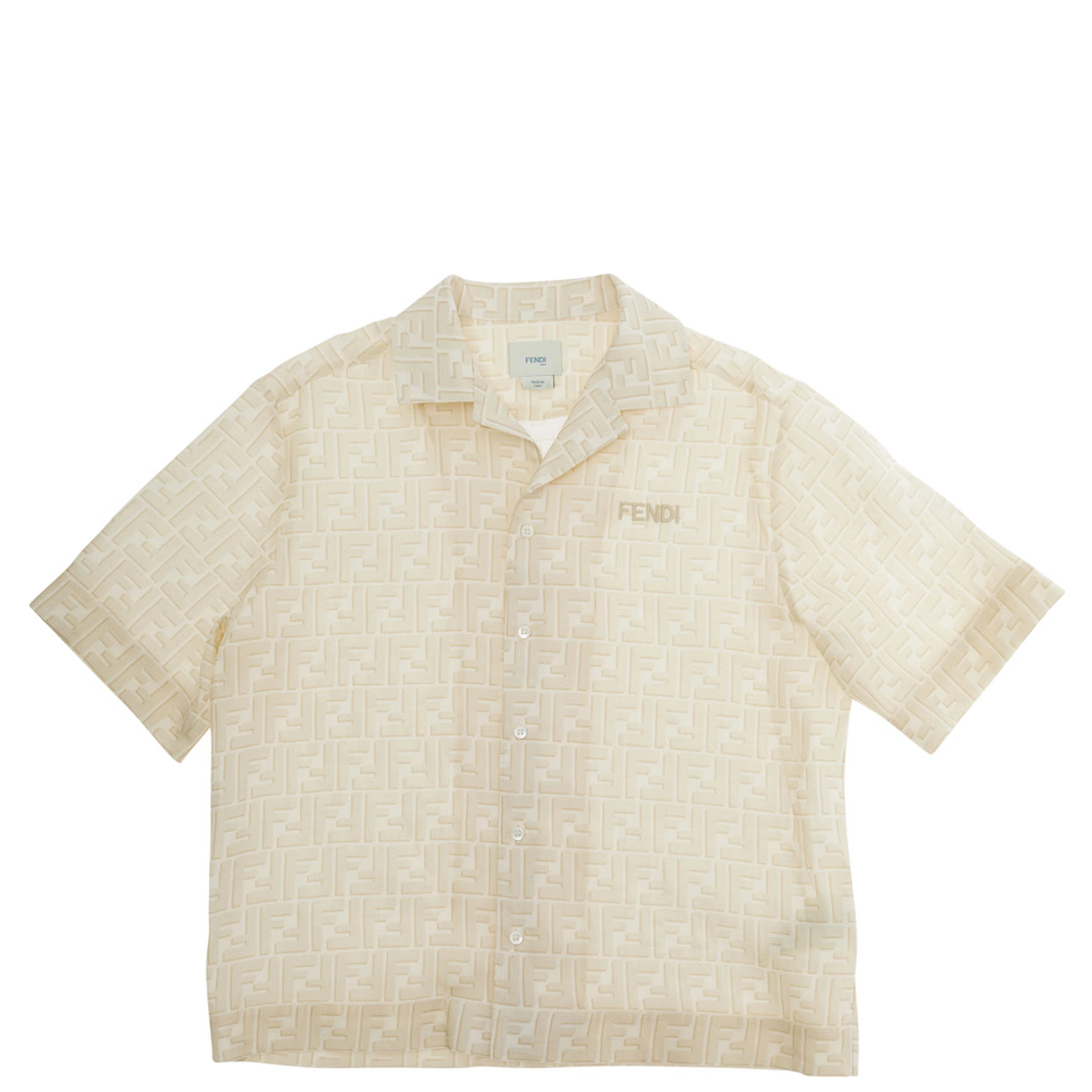 Yellow Shirt with logo lettering and all-over FF motif in linen boy