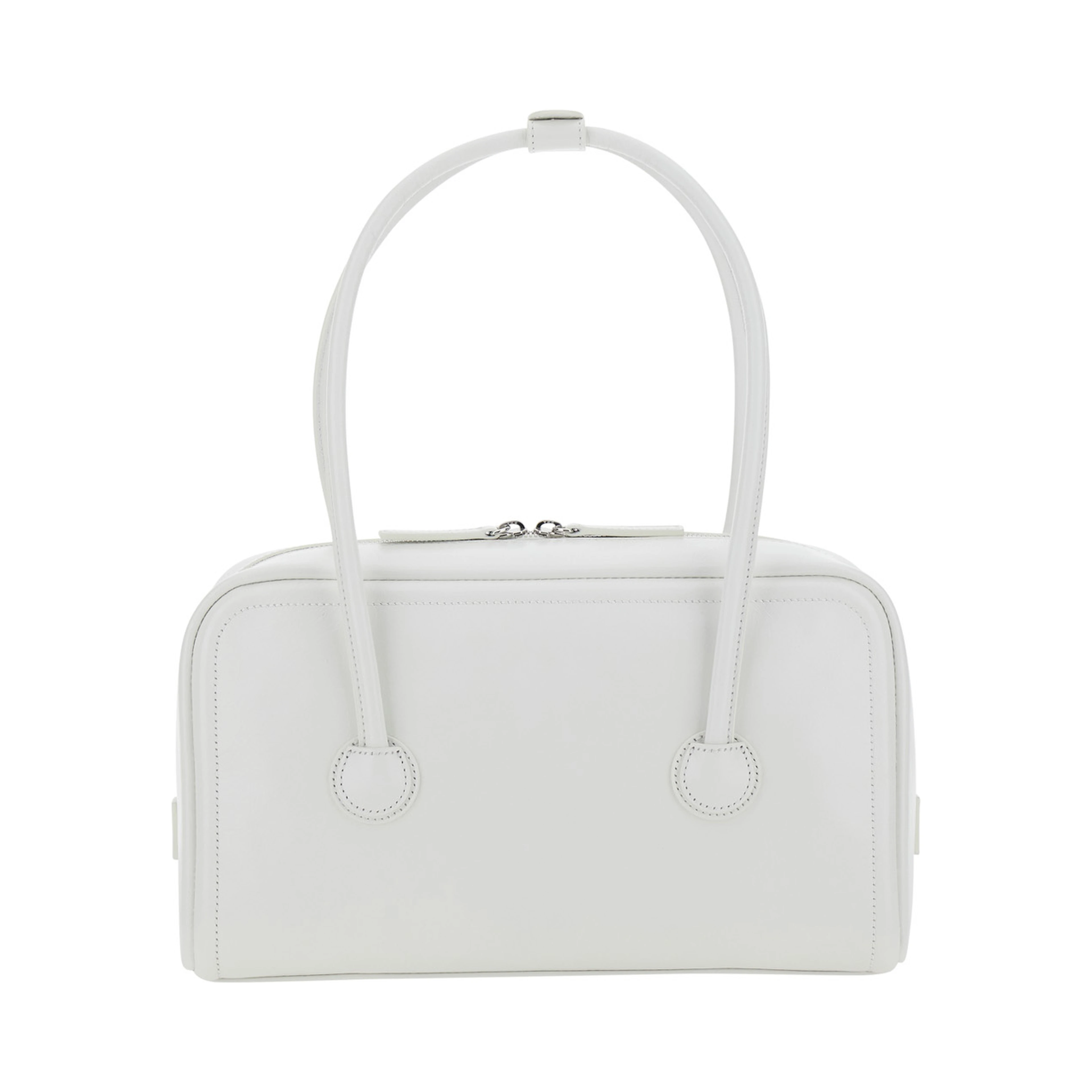 Soft Boston White Small Shoulder Bag with Logo Lettering on the Front in Leather for Women