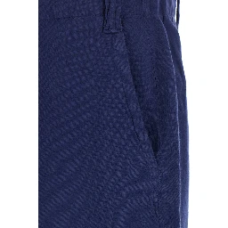 Blue Bermuda with Side Pockets and logo patch on the back in Linen and Cotton Blend Men