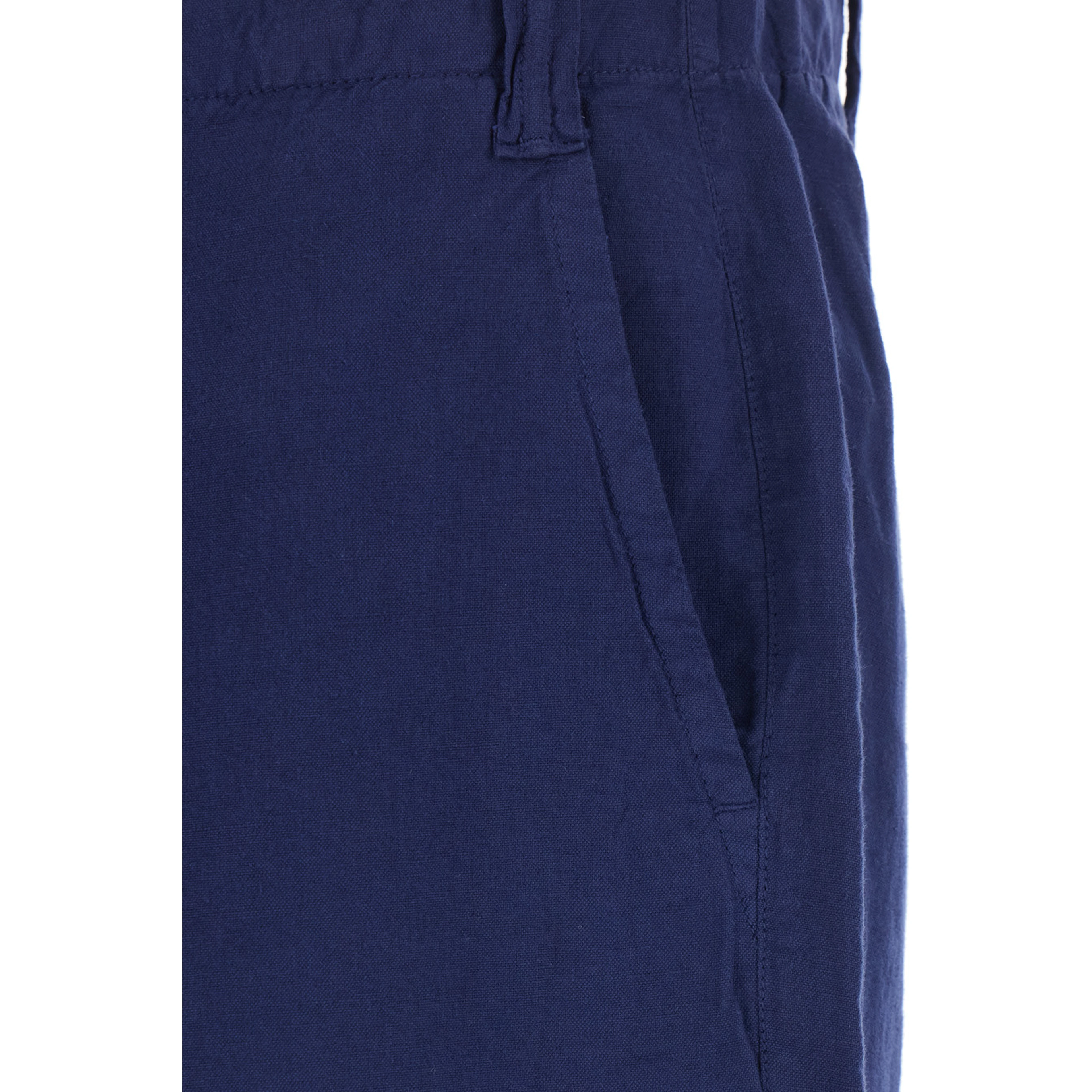 Blue Bermuda with Side Pockets and logo patch on the back in Linen and Cotton Blend Men