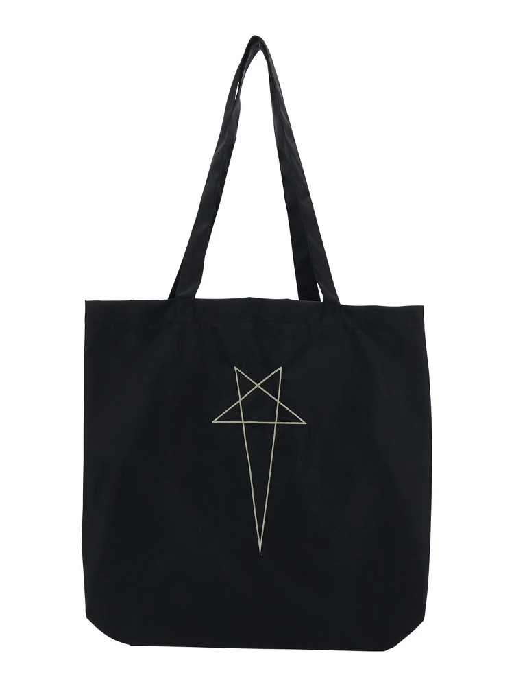 Black Shoulder Bag with Maxi Logo on the Front and Two Top Handles in Cotton for Men