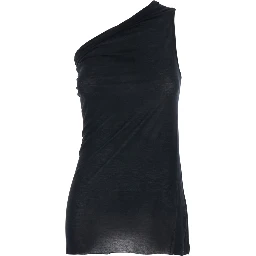 Athena Black Top with Asymmetrical Design in Viscose and Silk Blend woman
