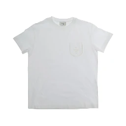 White Crew neck T-shirt with patch pocket and logo lettering on the front in cotton girl