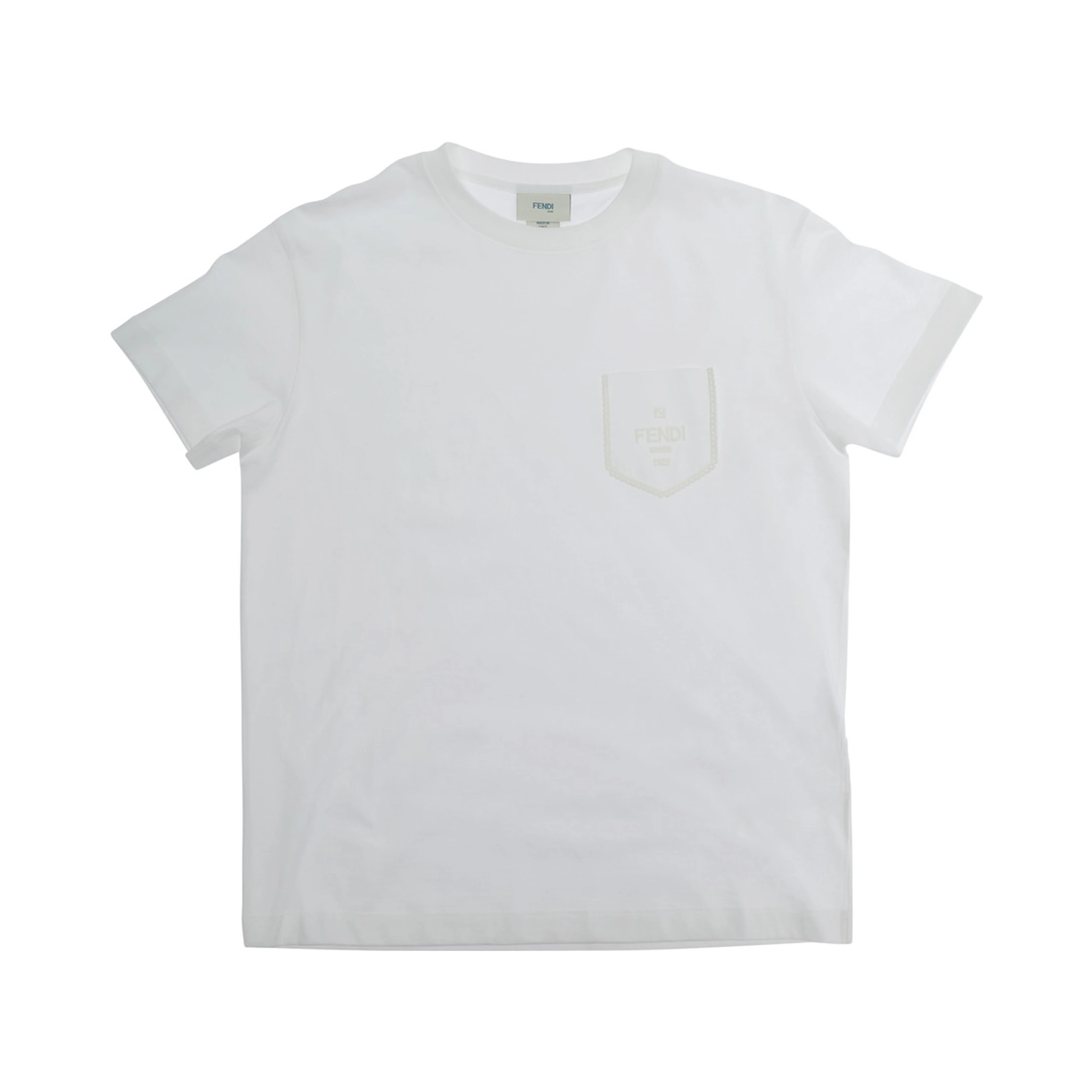 White Crew neck T-shirt with patch pocket and logo lettering on the front in cotton girl