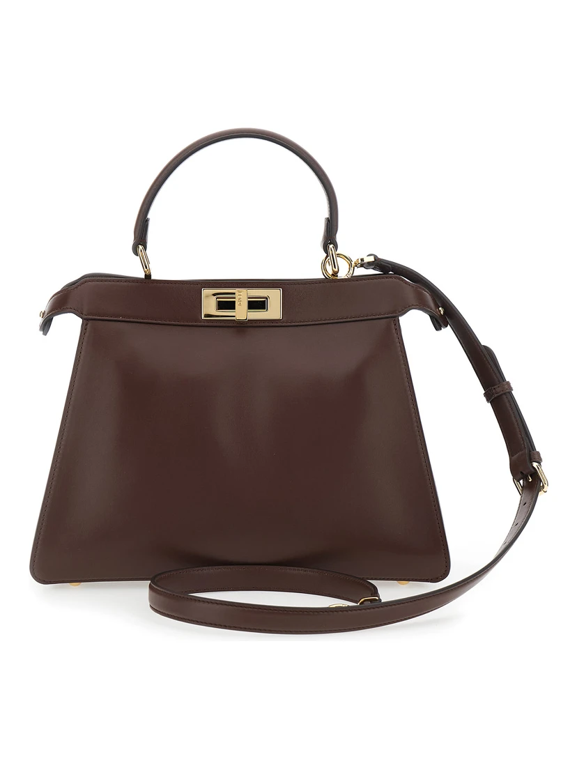 Peekaboo I See You Brown Handbag with Claw Closure and Sequins Embroidery Inside in Leather Woman