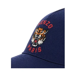 Blue Baseball Cap with Curved Brim and Logo on Front in Cotton Boy