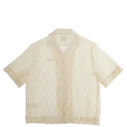 Yellow Shirt with logo lettering and all-over FF motif in linen boy
