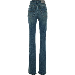 Blue High-waisted jeans with logo patch on the back in denim for women