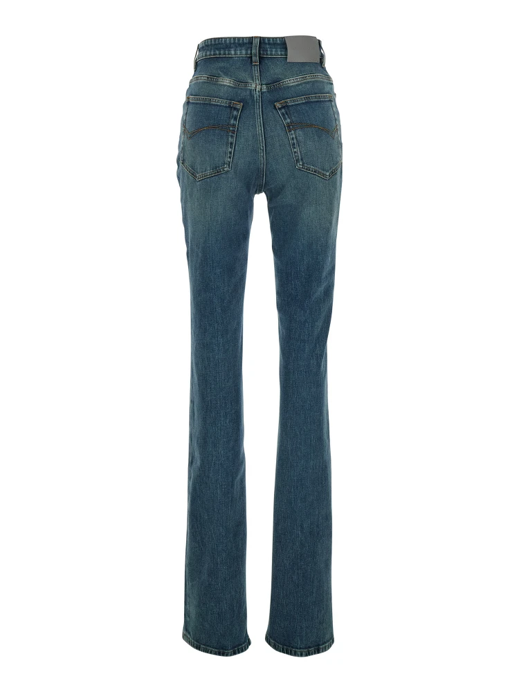 Blue High-waisted jeans with logo patch on the back in denim for women alternative