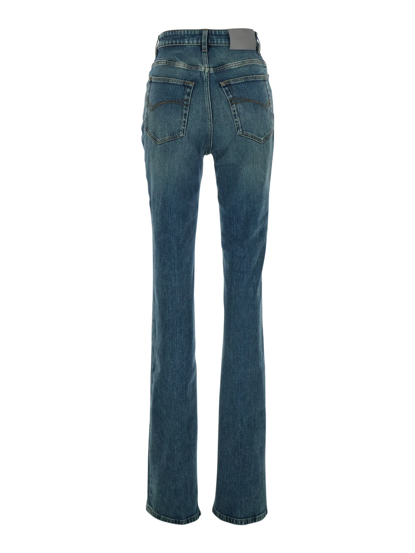 Blue High-waisted jeans with logo patch on the back in denim for women