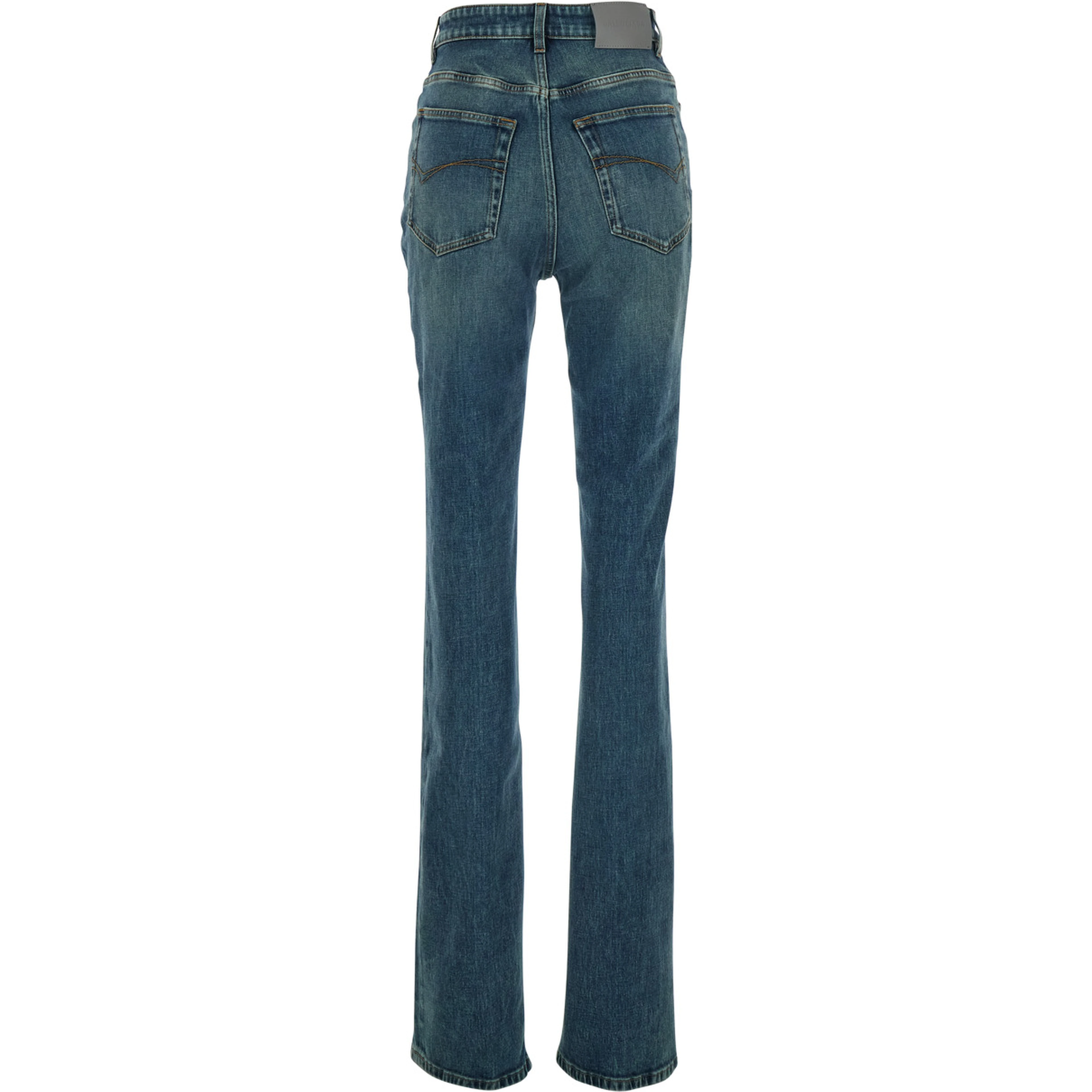 Blue High-waisted jeans with logo patch on the back in denim for women