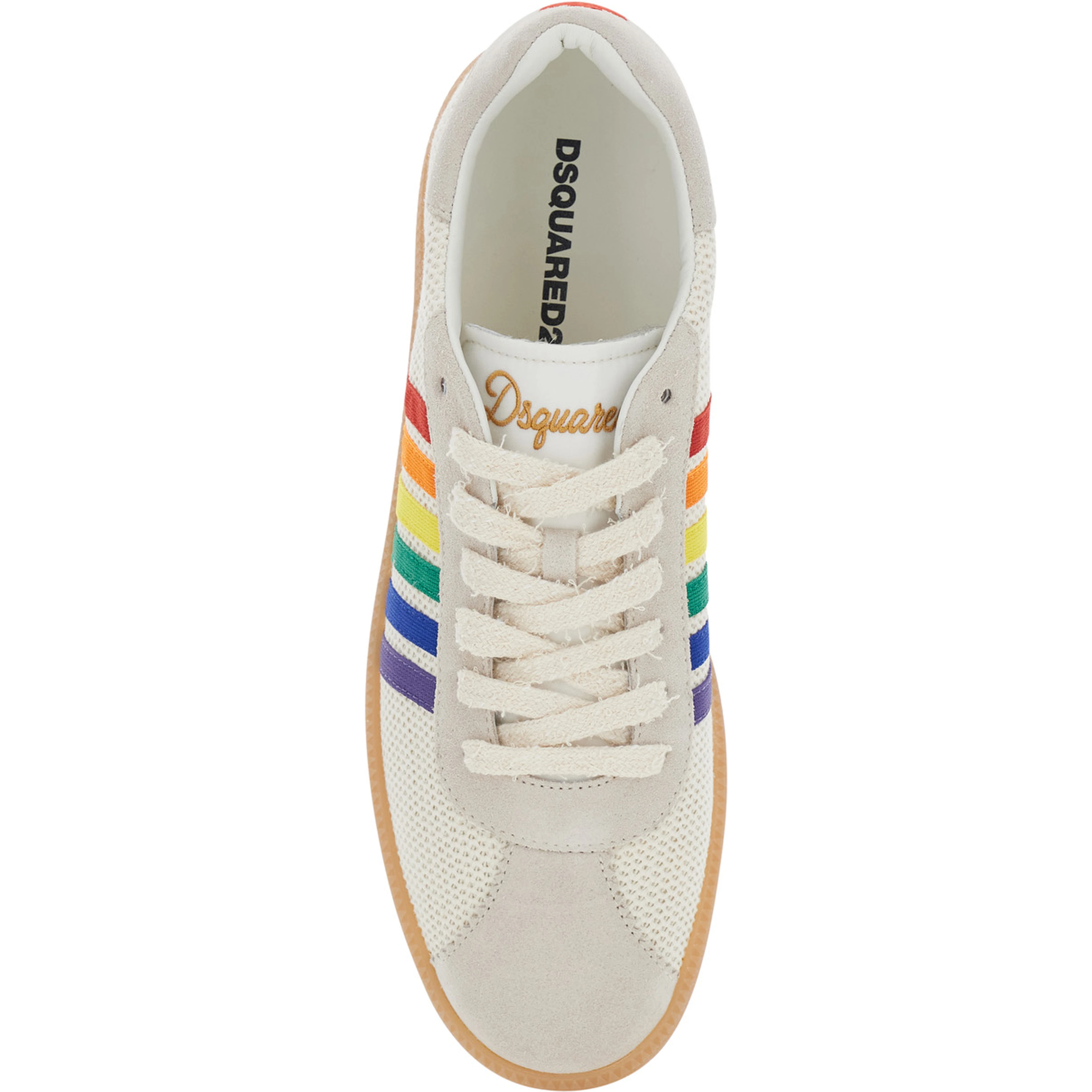 Multicolor Sneaker with Logo Lettering Embroidery on the Tongue and Striped Details on the Side in Leather and Fabric for Men