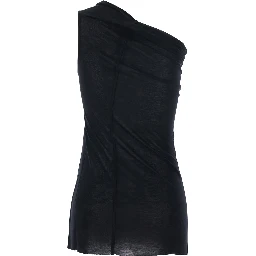 Athena Black Top with Asymmetrical Design in Viscose and Silk Blend woman