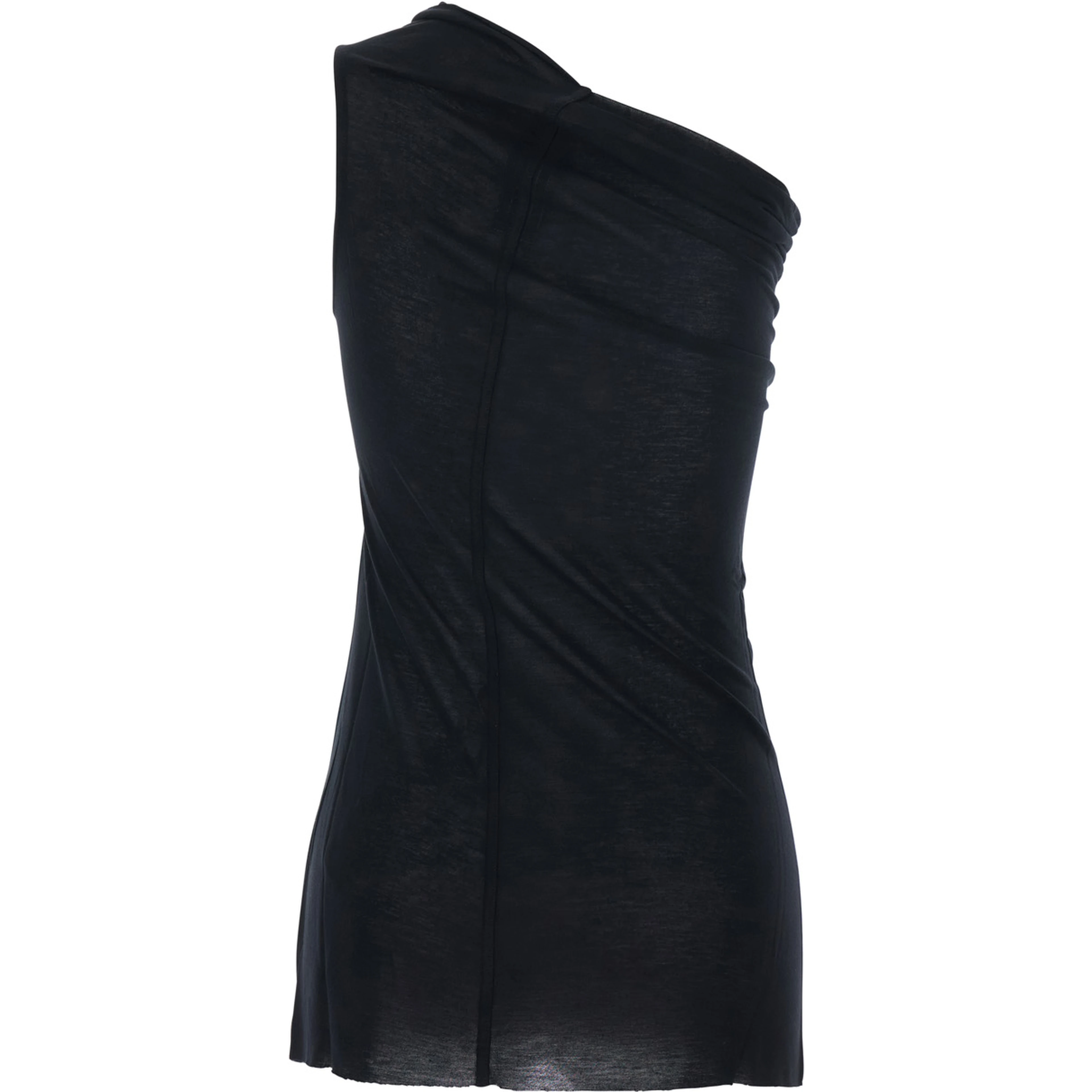 Athena Black Top with Asymmetrical Design in Viscose and Silk Blend woman