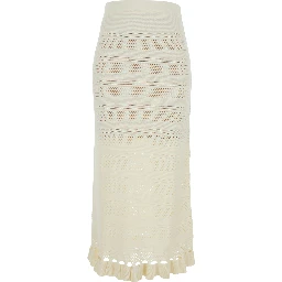 White Skirt with Ruffles and Perforated Design in Wool Blend for Women