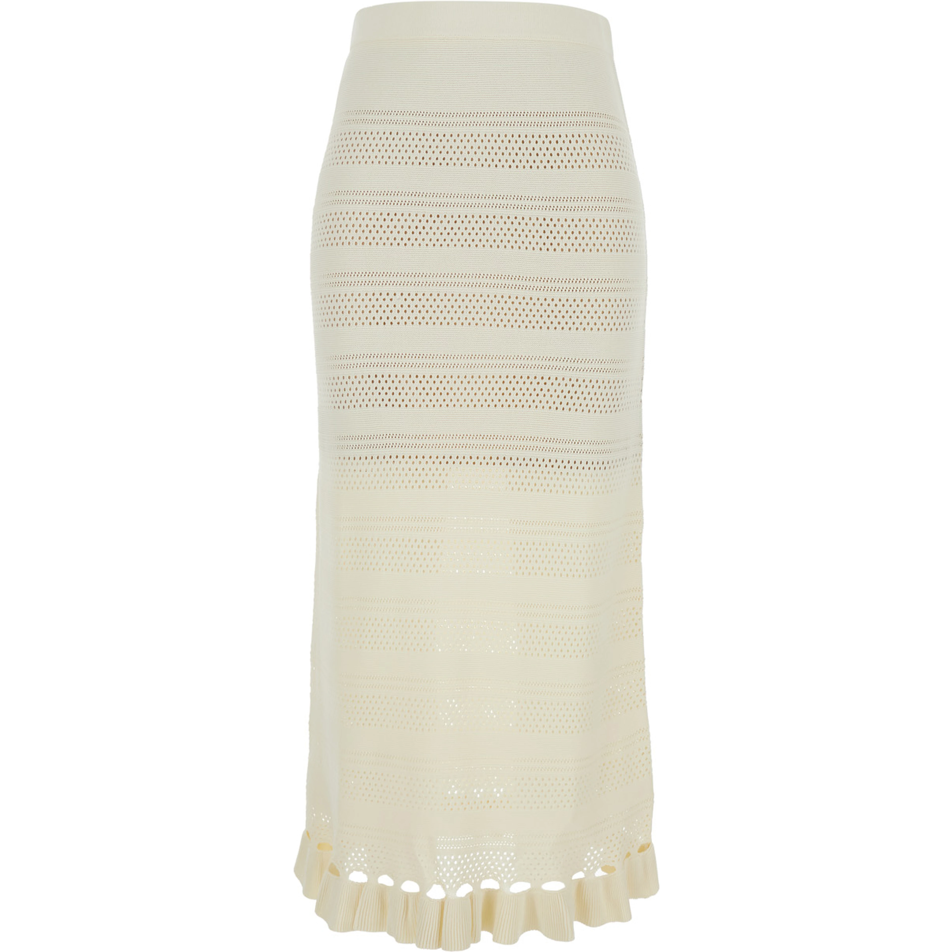 White Skirt with Ruffles and Perforated Design in Wool Blend for Women