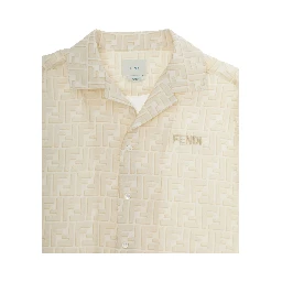 Yellow Shirt with logo lettering and all-over FF motif in linen boy