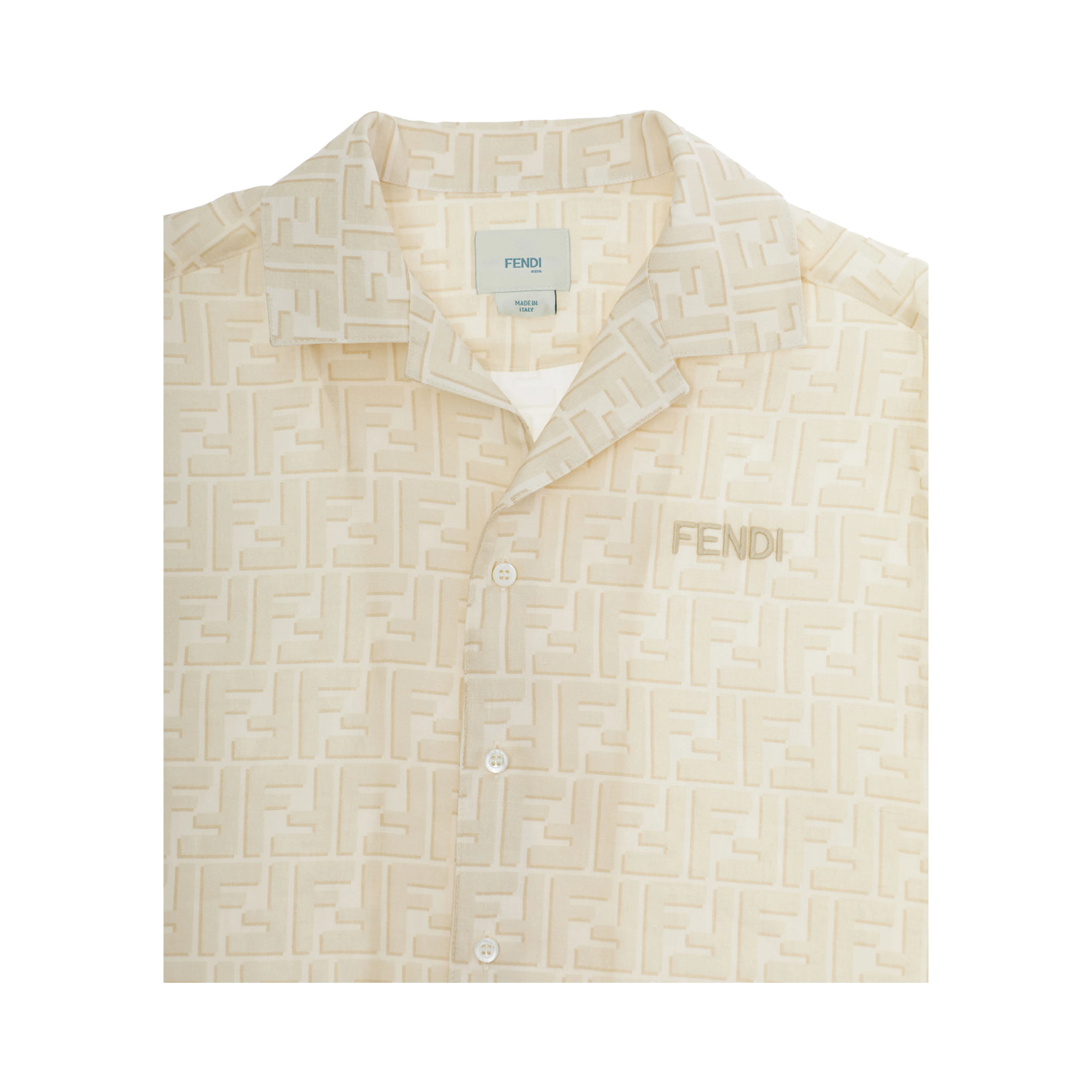 Yellow Shirt with logo lettering and all-over FF motif in linen boy