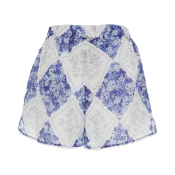 Multicolor Shorts with All-Over Geometric Floral Print and Scallop Hem in Ramiè Woman