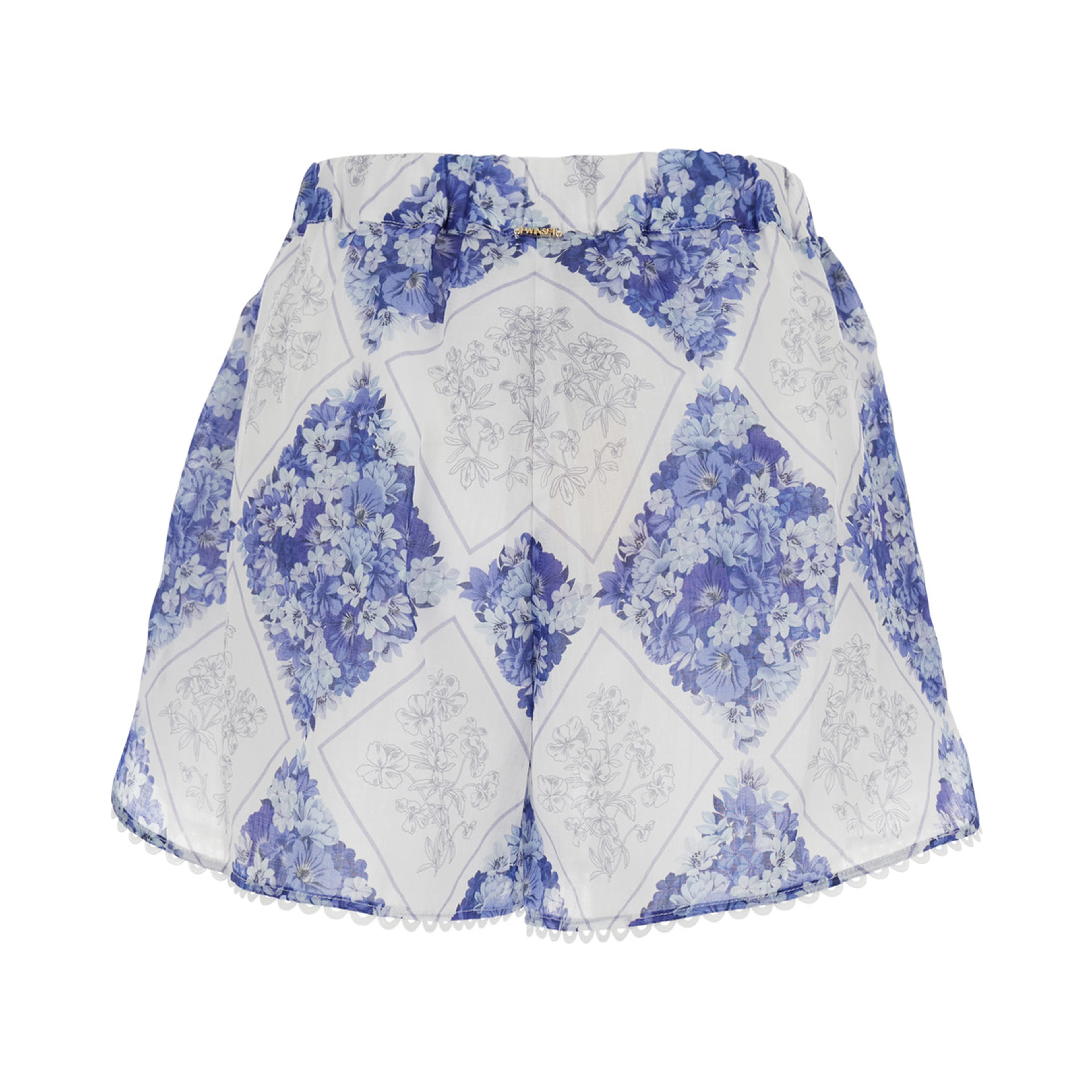 Multicolor Shorts with All-Over Geometric Floral Print and Scallop Hem in Ramiè Woman