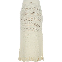 White Skirt with Ruffles and Perforated Design in Wool Blend for Women
