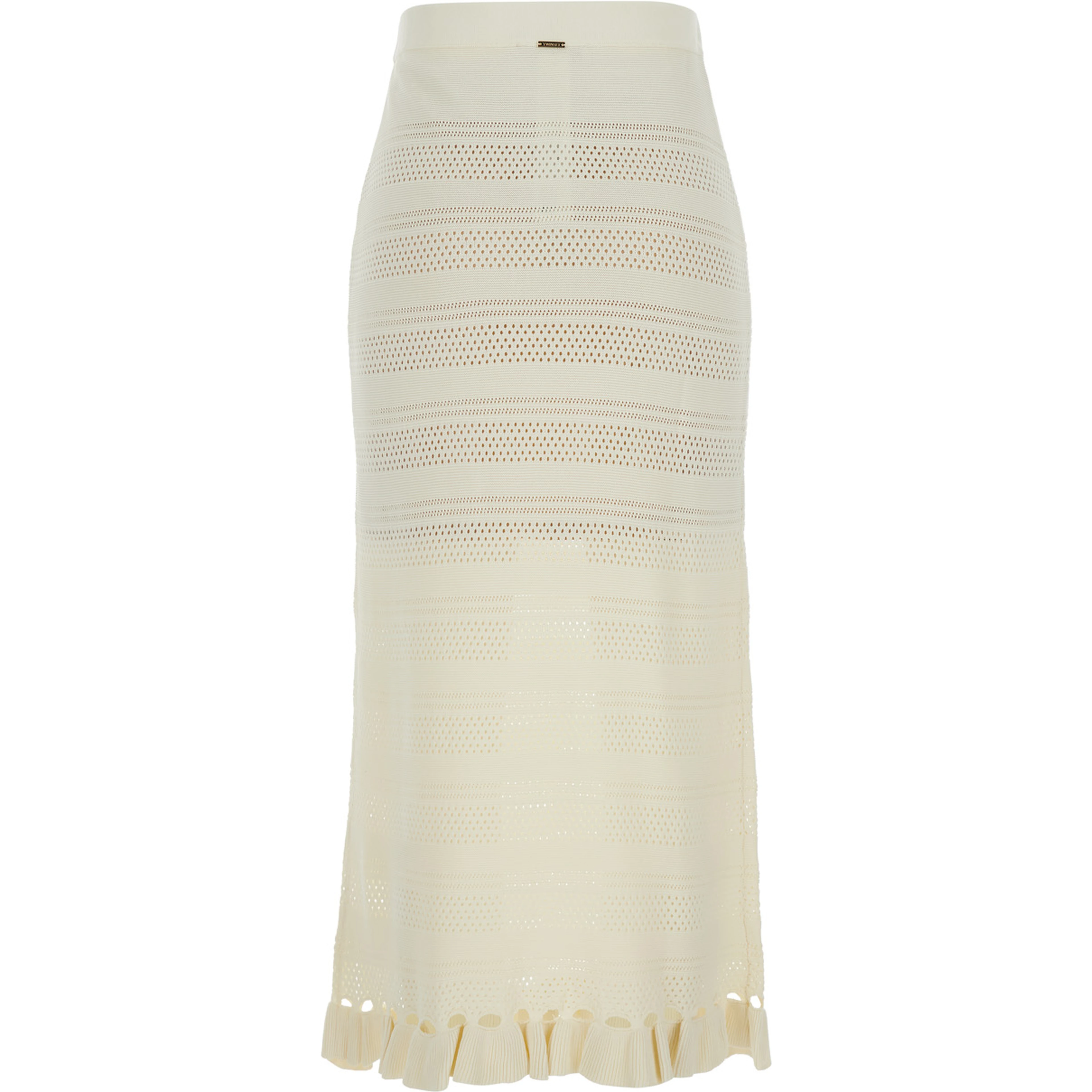 White Skirt with Ruffles and Perforated Design in Wool Blend for Women