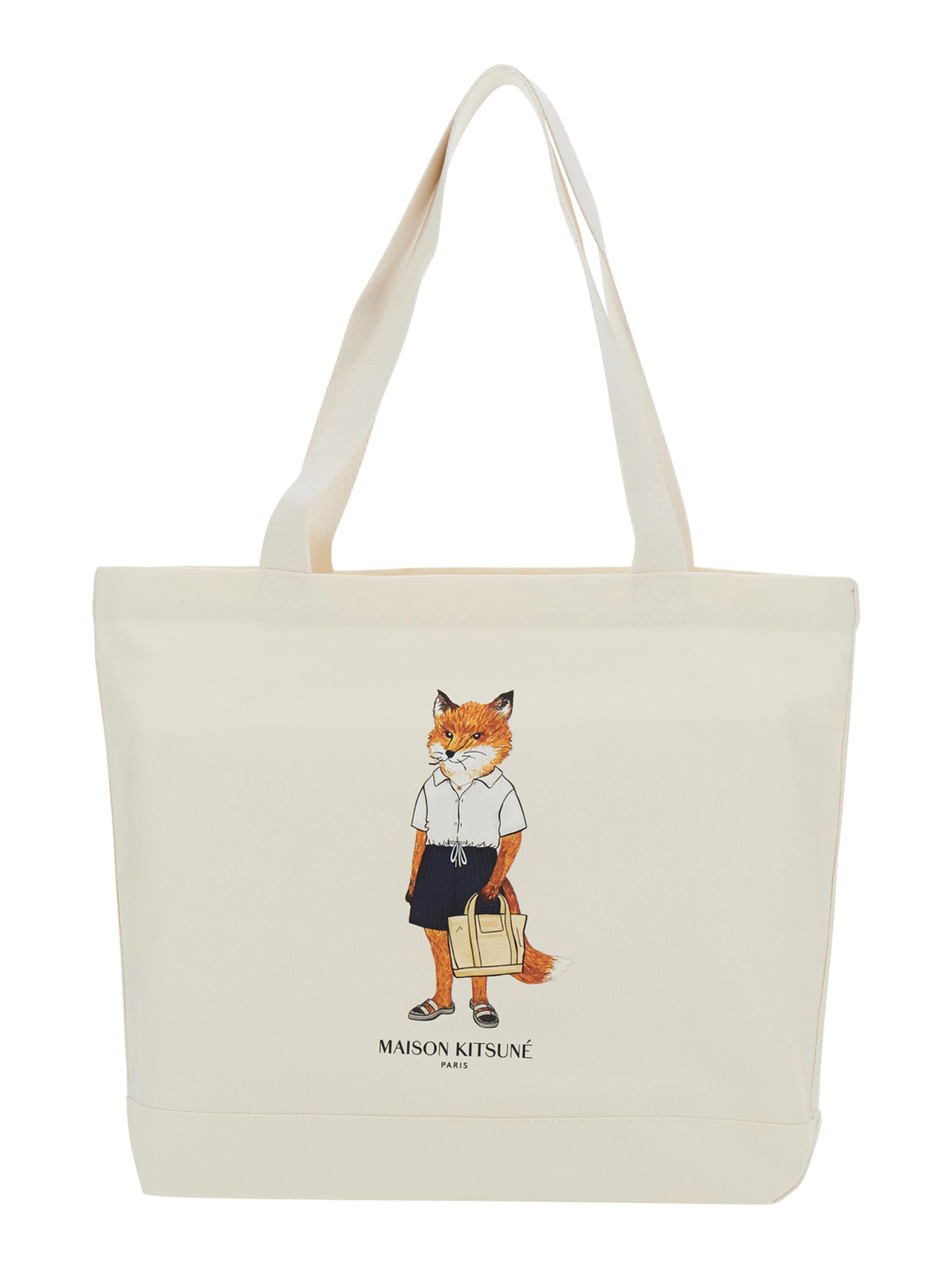 White Tote bag with large Fox embroidery on the front in cotton for men