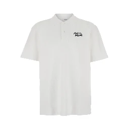 White Polo Shirt with Classic Collar and Logo Embroidery on the Front in Cotton for Men
