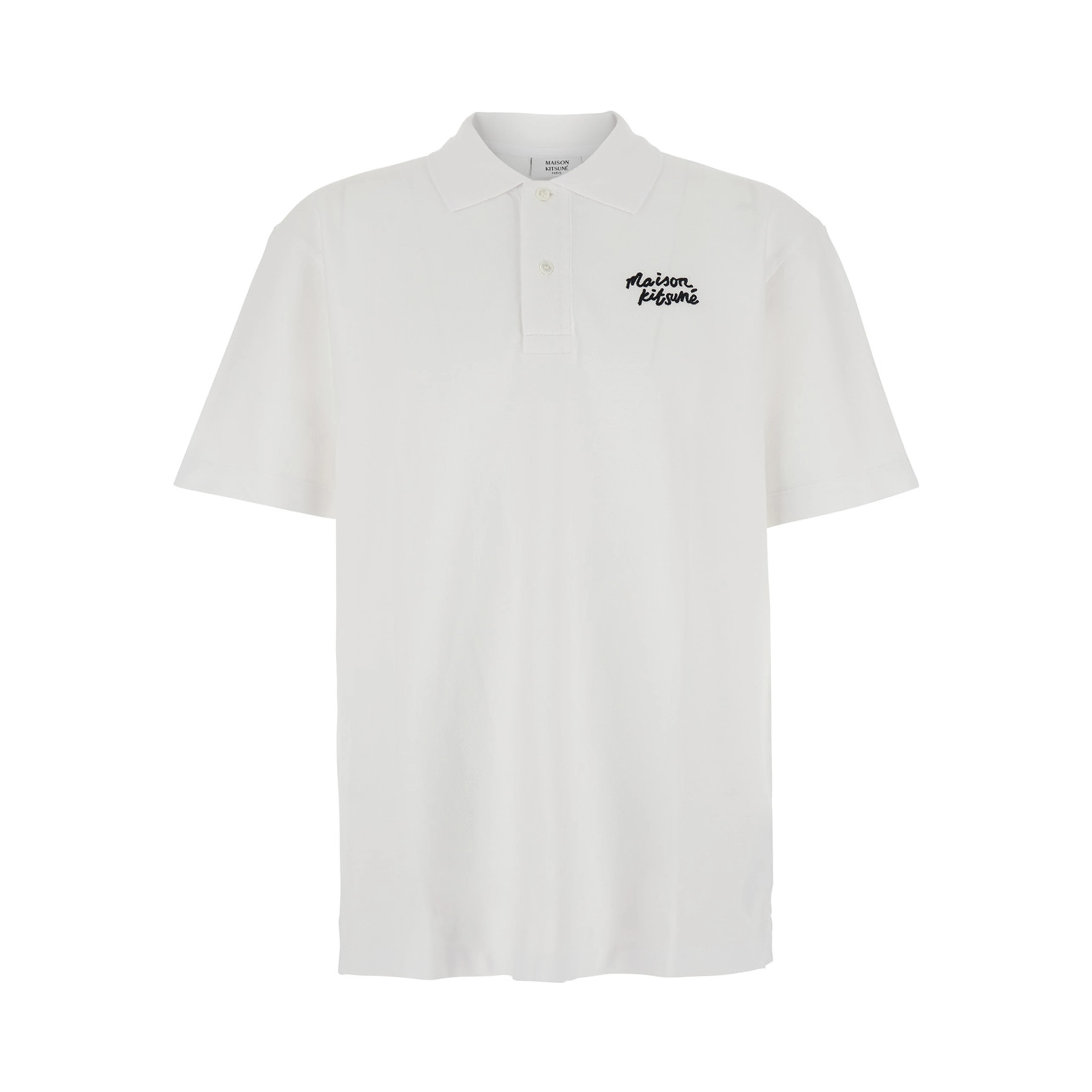 White Polo Shirt with Classic Collar and Logo Embroidery on the Front in Cotton for Men