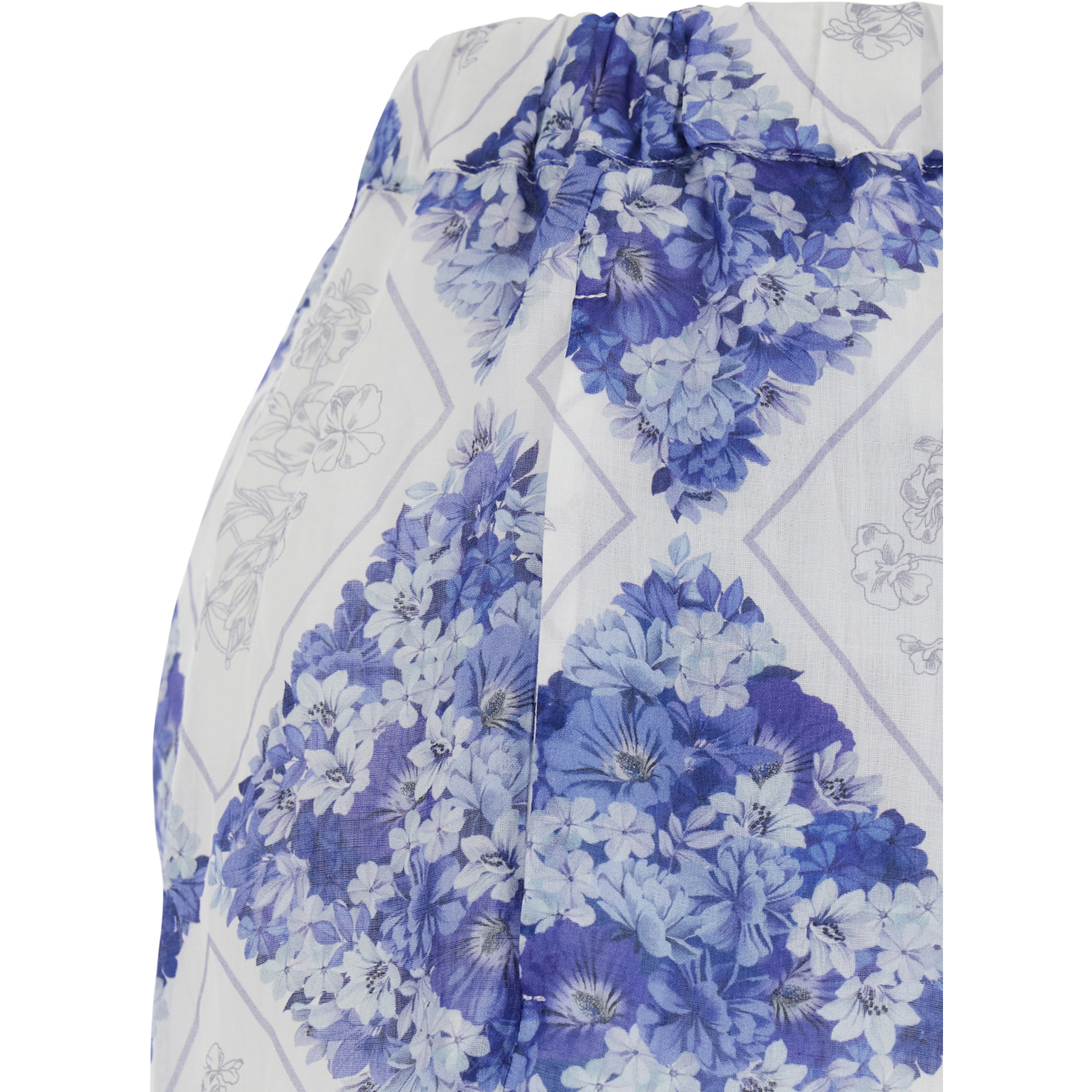 Multicolor Shorts with All-Over Geometric Floral Print and Scallop Hem in Ramiè Woman