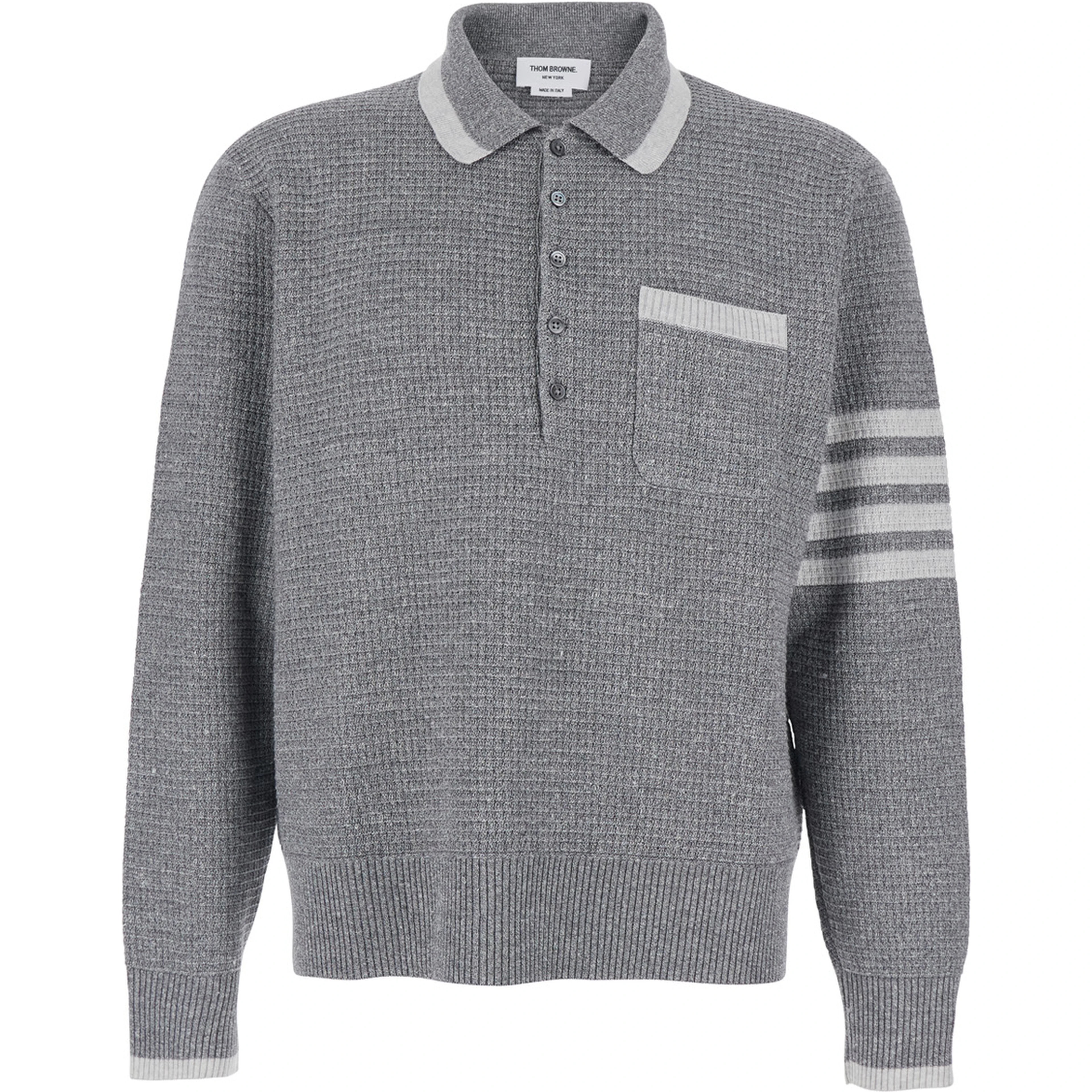 Grey Polo with 4-Bar Detail on the Sleeve in Wool and Silk Blend for Men
