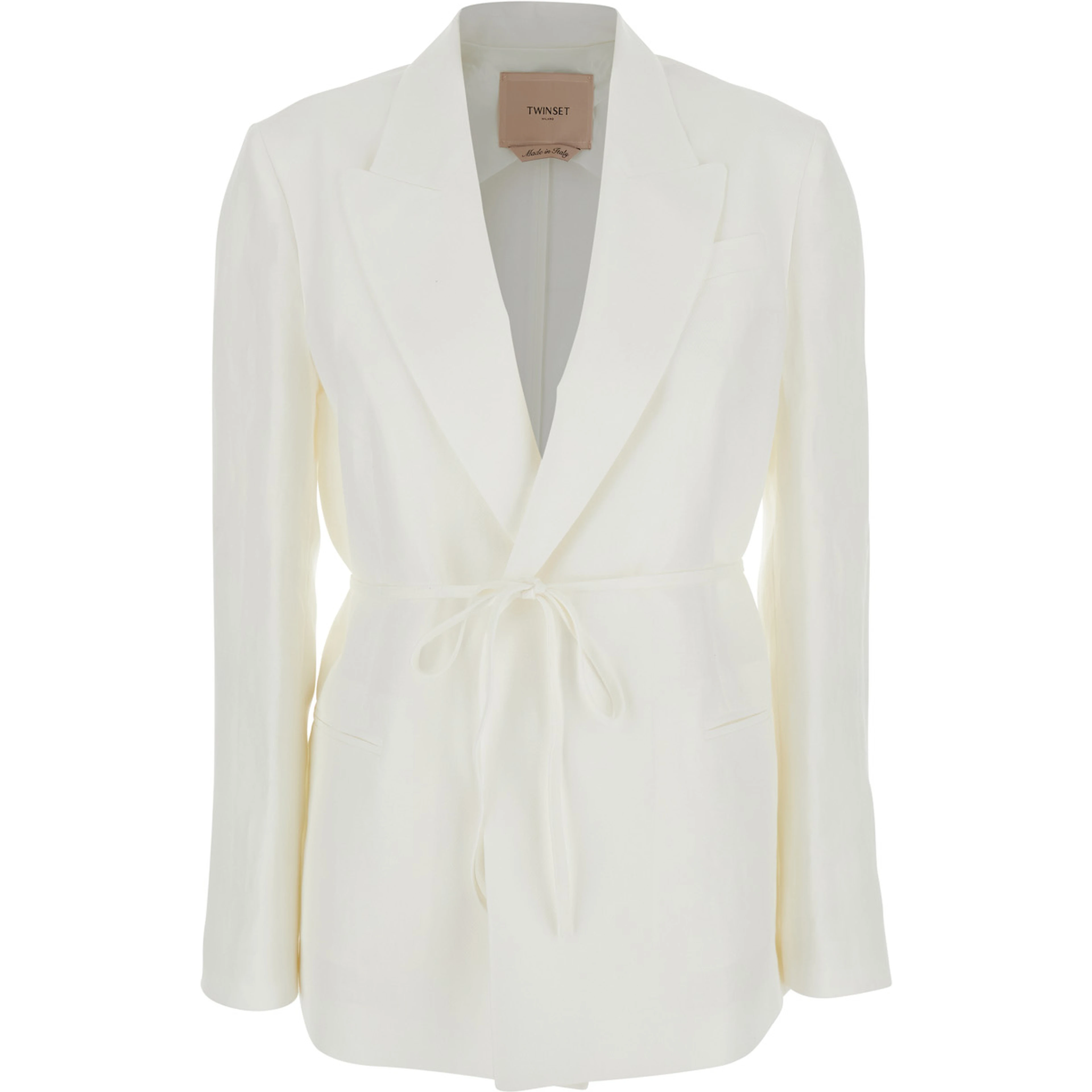 WHITE BLAZER with Notched Revers and Button Closure in Linen Blend for Women
