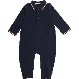 Dark Blue Romper 8L0001189AL2778 with Contrast Collar and Logo Patch on Sleeve in Baby Cotton