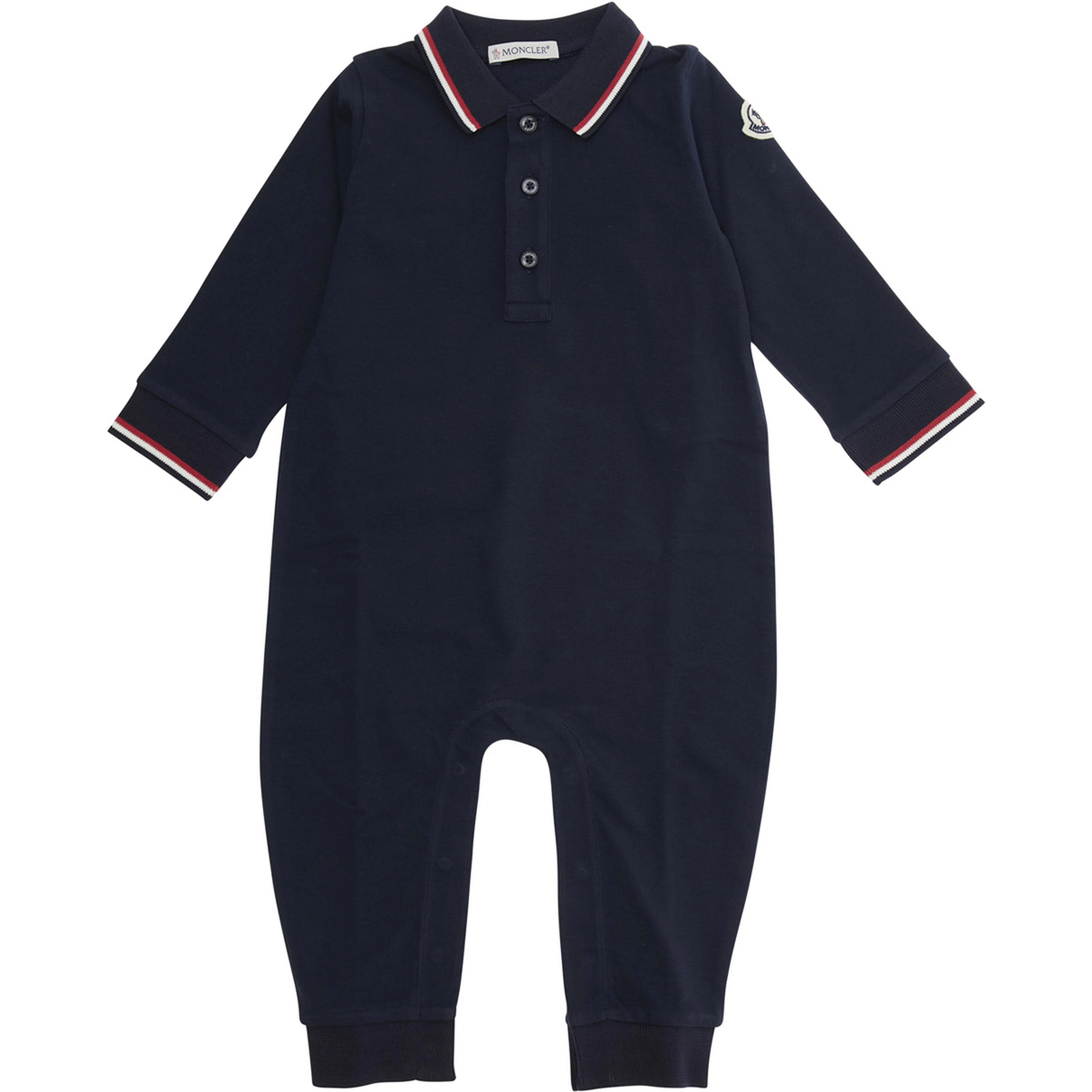 Dark Blue Romper 8L0001189AL2778 with Contrast Collar and Logo Patch on Sleeve in Baby Cotton