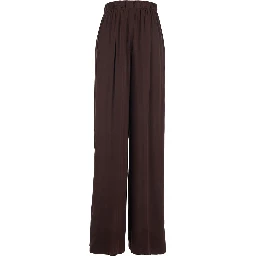 Brown Silk Pants with Elastic Waist and Side Welt Pockets Women