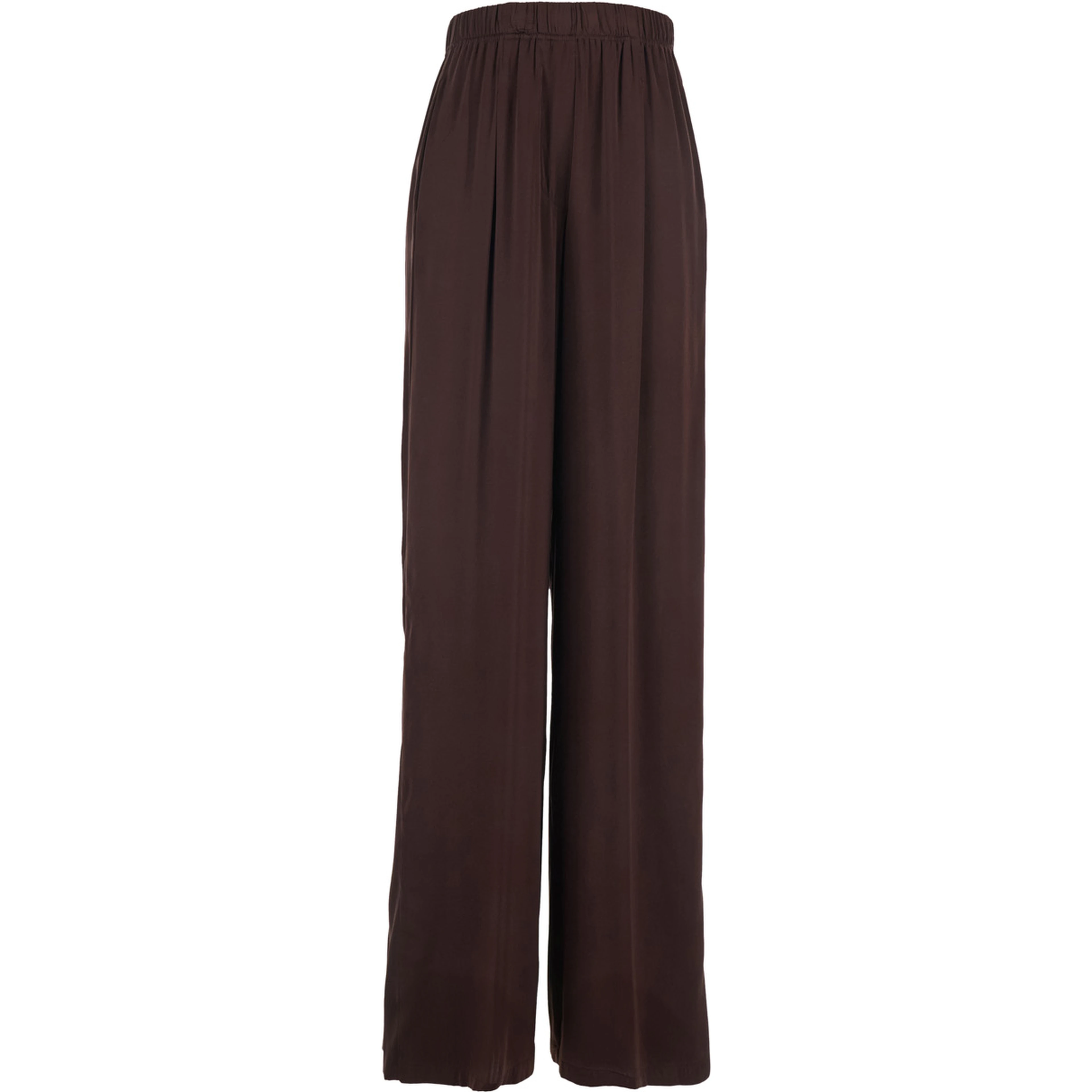 Brown Silk Pants with Elastic Waist and Side Welt Pockets Women