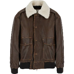 Detachable A-2 Leather Blouson with collar and long sleeves in Brown Leather Men