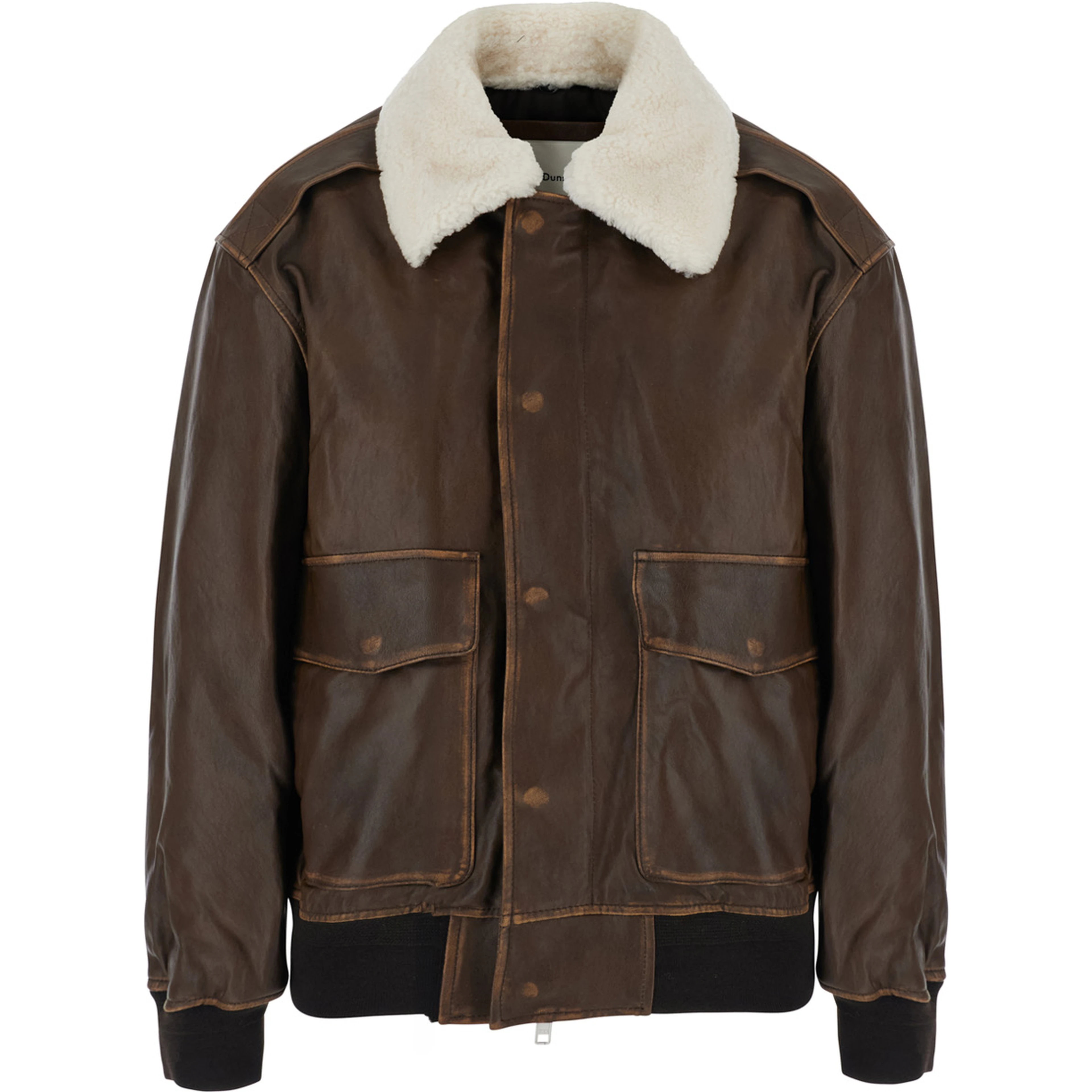 Detachable A-2 Leather Blouson with collar and long sleeves in Brown Leather Men