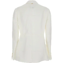WHITE BLAZER with Notched Revers and Button Closure in Linen Blend for Women
