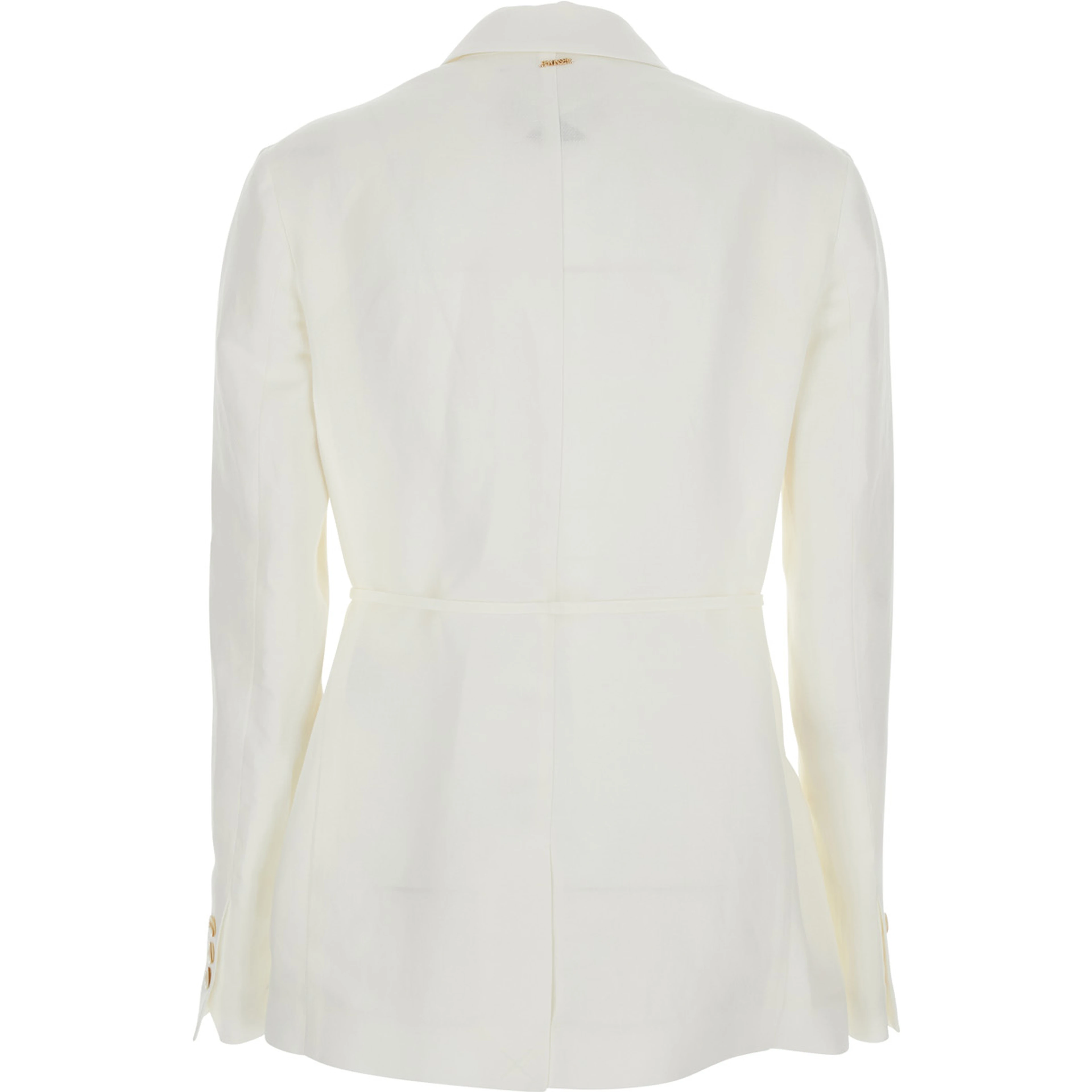 WHITE BLAZER with Notched Revers and Button Closure in Linen Blend for Women