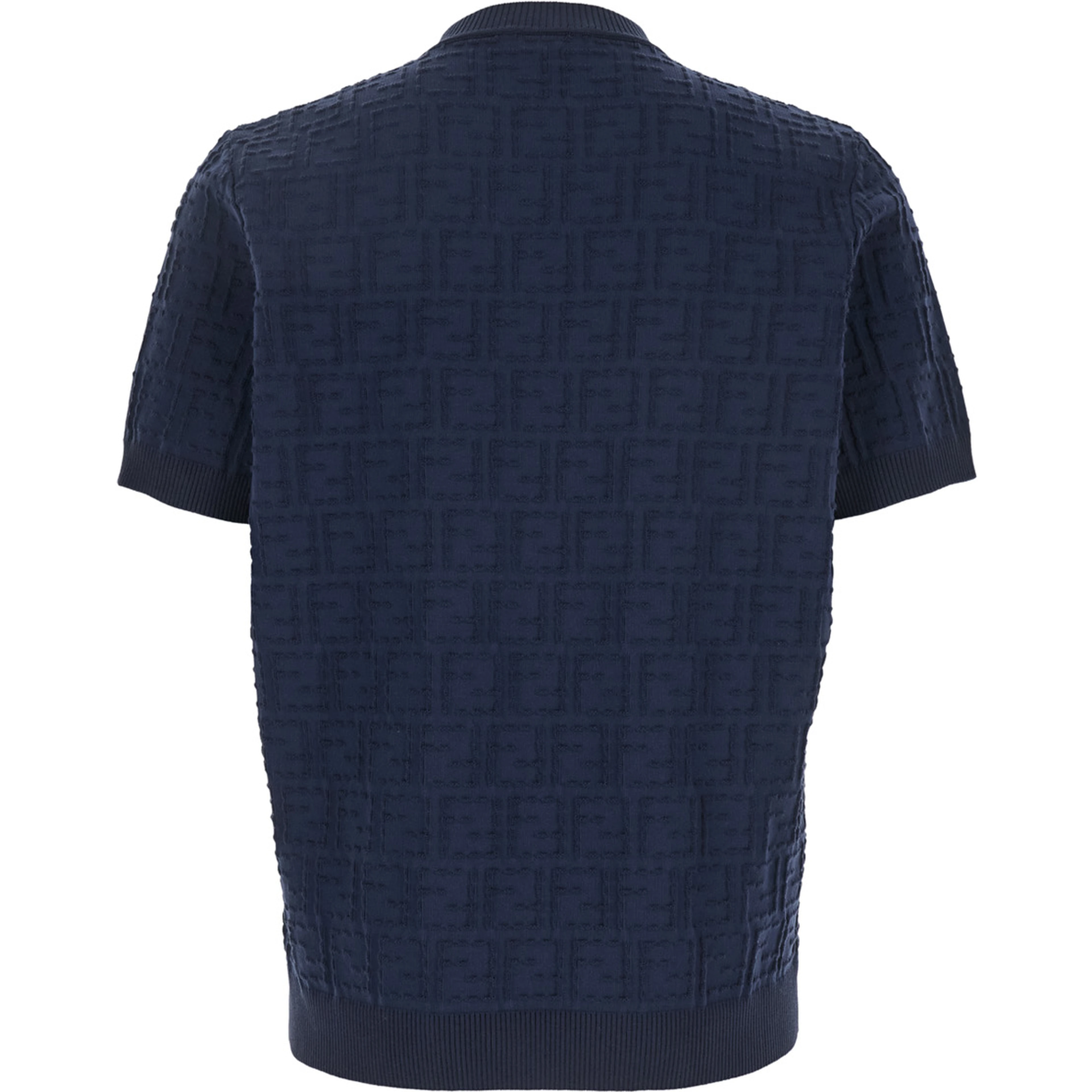 Blue T-Shirt with All-Over FF Logo Embroidery in Cotton for Men